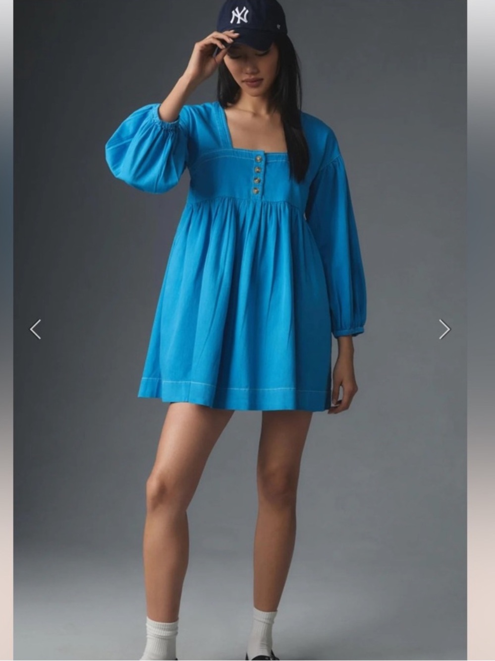 Anthropologie Long-Sleeve Square-Neck Denim  Style Babydoll Mini Dress